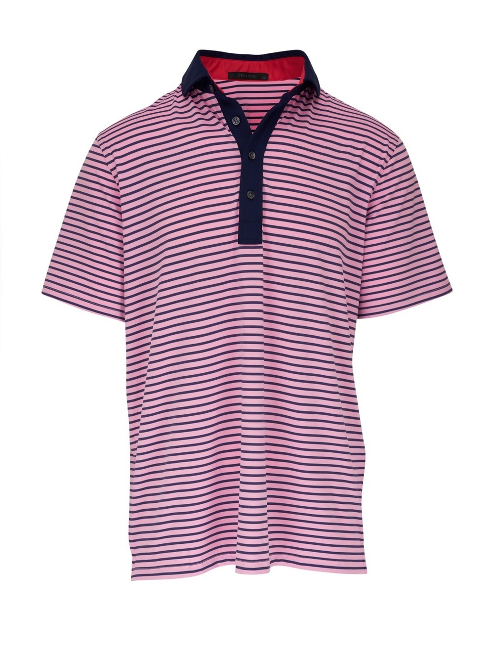 Greyson Natchez Pink and Navy Striped Mens Performance Polo XL